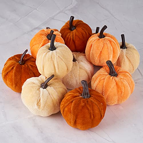 Diahom Pumpkin Decor 12pcs Artificial Fake Faux Velvet Foam Fabric Pumpkins Decoration for Fall Home Farmhouse Harvest Thanksgiving Decorative - Image 3