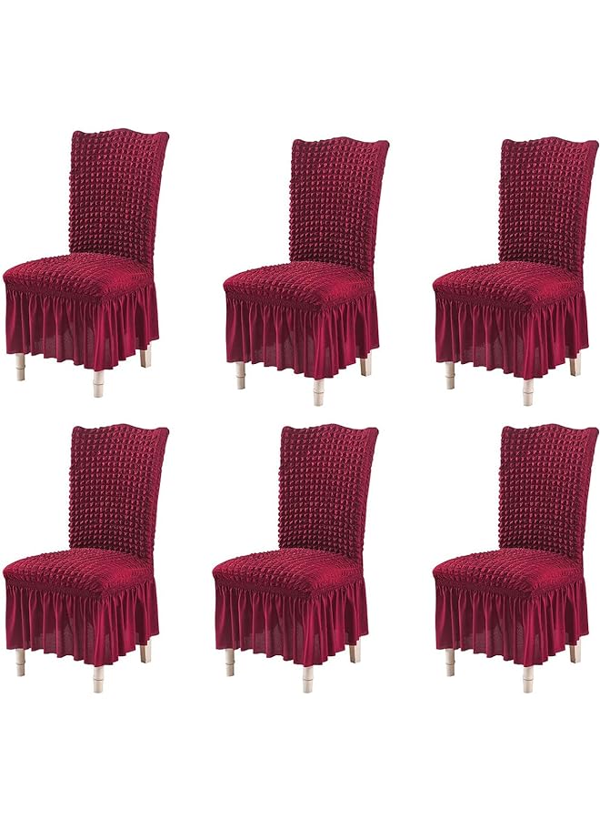 Zaboon Piece Pleated Ruffle Skirt Dining Chair Cover Stretch Chair Cover Removable Washable Kitchen Chair Cover Cover for Home, Party, Wedding (Khaki, 6 Pieces) (wine red) - Image 1