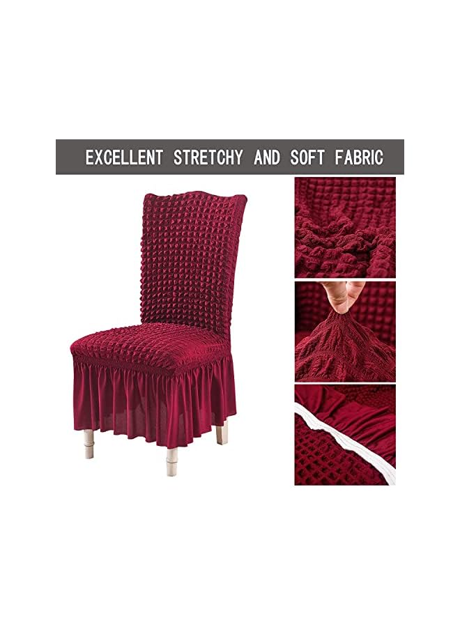 Zaboon Piece Pleated Ruffle Skirt Dining Chair Cover Stretch Chair Cover Removable Washable Kitchen Chair Cover Cover for Home, Party, Wedding (Khaki, 6 Pieces) (wine red) - Image 4