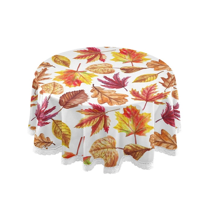 Kcldeci Autumn Fall Round Tablecloth Washable Polyester Table Cloth Fall Maple Leaf Pumpkin Decorative Table Cover for Wedding Party Dining Banquet Indoor and Outdoor Use - Image 1