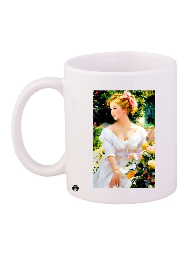 RYN Women Printed Coffee Mug White/Beige/Green 11ounce