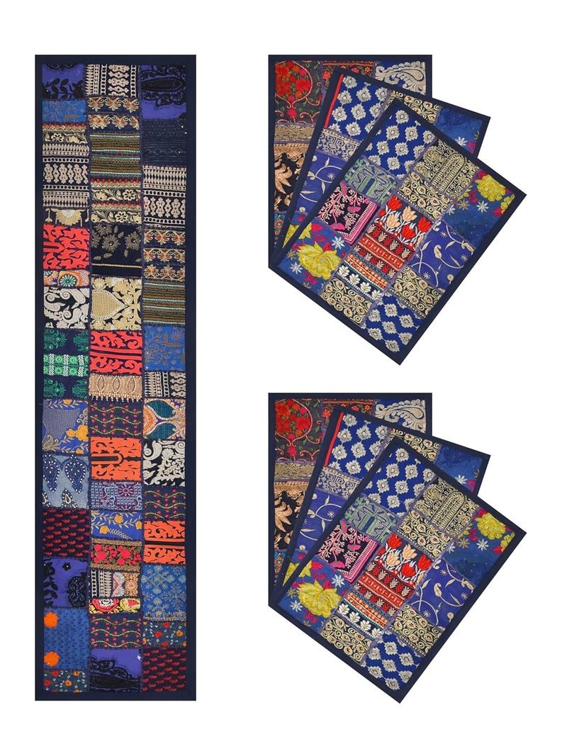 E - Ezra E Ezra Room Decor Cotton Patchwork Dining Table Runner with Mats Centre Table 4 6 Seater Long Runner Handmade 72 Inch Navy Blue - Image 2