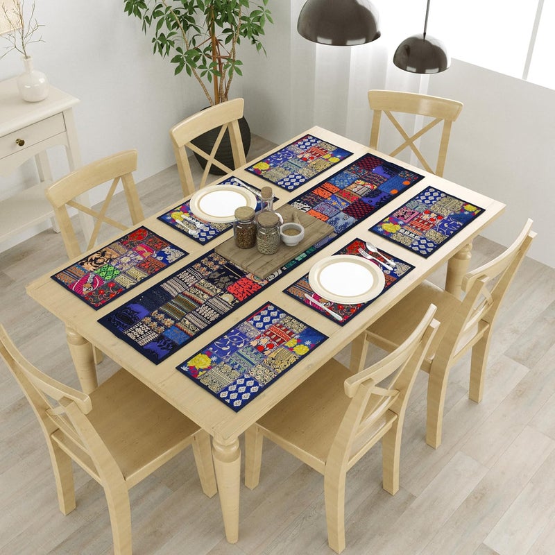 E - Ezra E Ezra Room Decor Cotton Patchwork Dining Table Runner with Mats Centre Table 4 6 Seater Long Runner Handmade 72 Inch Navy Blue - Image 1