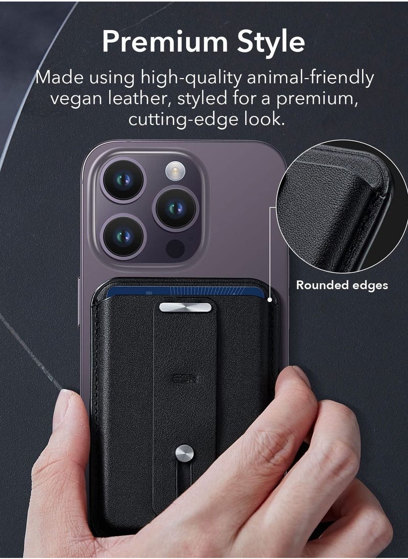 ESR - MagSafe IPhone Wallet with Secure-Grip Finger Loop Magnetic Wallet for iPhone 14/13/12 Series  3 Card Holder Vegan Leather Accessories Black - Image 1