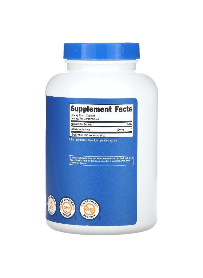 Nutricost نوتريكوست، كافيين، 100 ملغ، 500 كبسولة - Image 2