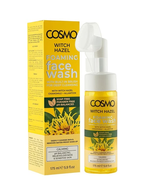 CD COSMO DESIGNS Witch Hazel Foaming Face Wash 175ml, With Built in Brush for Deep Cleansing, Ph Balanced and Paraben Free, Relieve Dryness & Sensitive Skin, for Daily Use