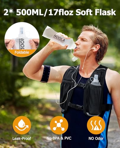 NOOLA Running Vest with Dual 500ml Soft Flask Lightweight Hydration Vest for Women Men Water Backpack with Adjustable Straps Running Hydration Pack for Trail Marathon Race Jogging Cycling Yellow - Image 3