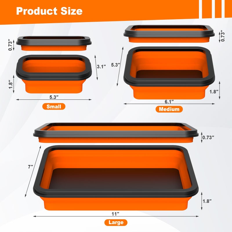 Buhobha Foldable Magnetic Parts Organizer: 3 Heavy-Duty Foldable Trays, Bolts, Nuts, Washers & Small Metal Tools - Image 4