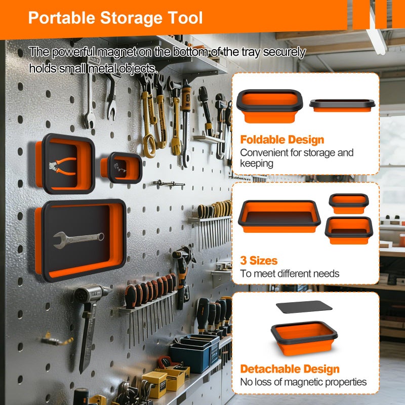 Buhobha Foldable Magnetic Parts Organizer: 3 Heavy-Duty Foldable Trays, Bolts, Nuts, Washers & Small Metal Tools - Image 2