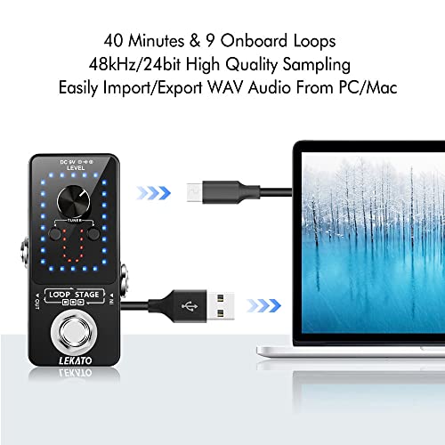 LEKATO Looper Guitar Pedal Guitar Loop Pedal Tuner Pedal 9 Loops 40 Minutes Record Time Unlimited Overdubs for Electric Guitar Bass (Black) - Image 4