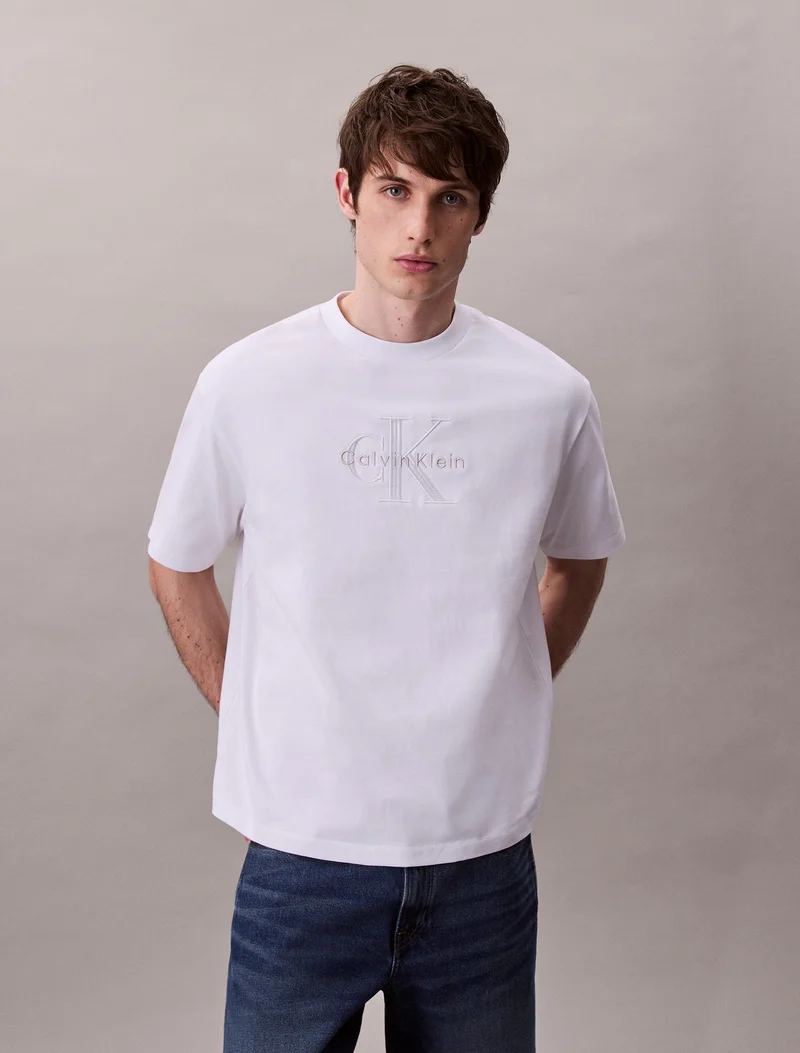 Calvin Klein Jeans Brilliant White Relaxed Monogram T-shirt for Men | Best Price UAE