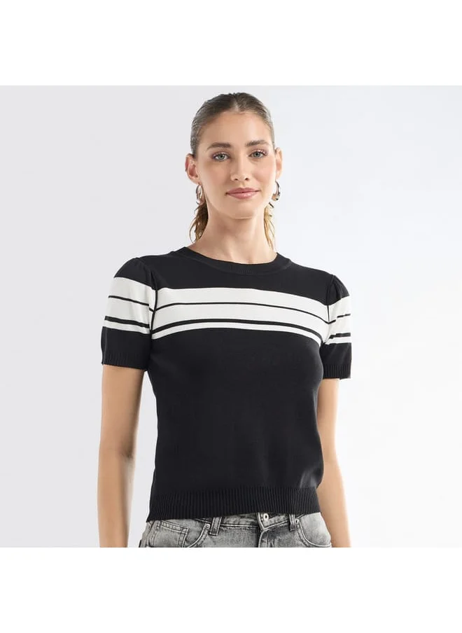 FAV Striped Crew Neck T-shirt with Short Sleeves