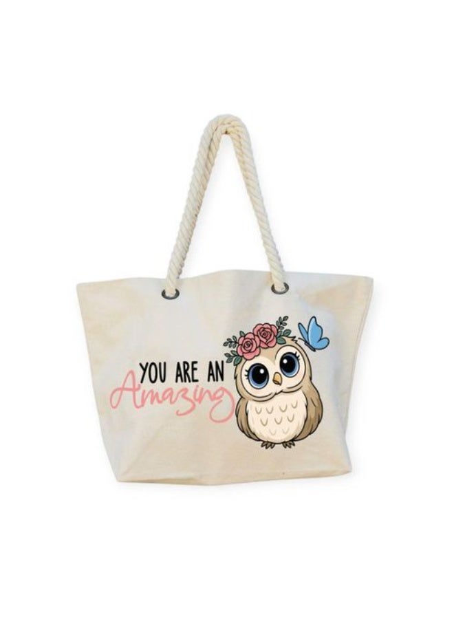 Women's Beach Bag, Multi purpose tote bag, Summer gift, Sea bag, 47 cm *37 cm, One sided printing, Owl design  - Image 1