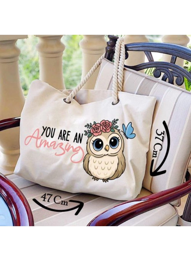 Women's Beach Bag, Multi purpose tote bag, Summer gift, Sea bag, 47 cm *37 cm, One sided printing, Owl design  - Image 2