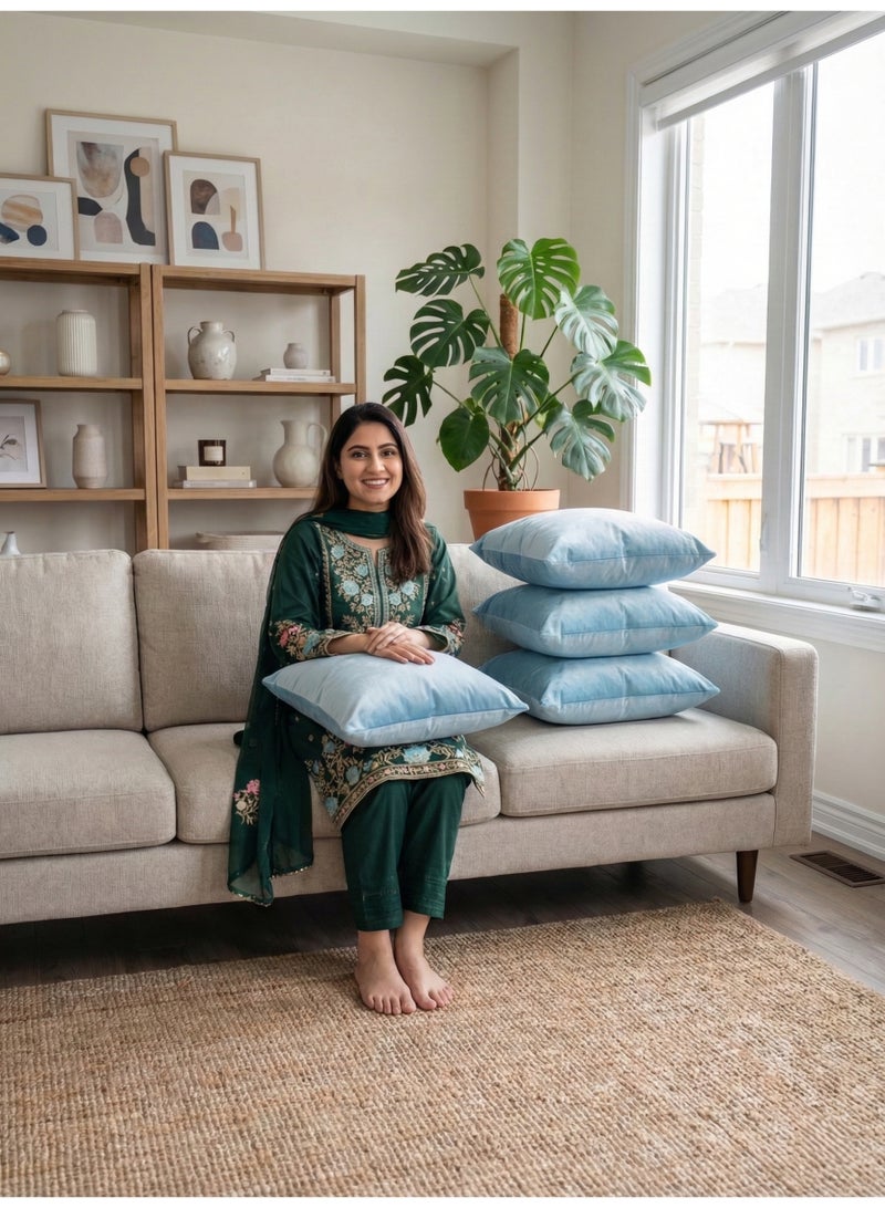 اوريكسهوم مجموعة من 4 أغطية وسائد مخملية - أغطية وسائد ناعمة مزخرفة للأريكة والسرير والكرسي بسحاب غير مرئي (عبوة من 4 قطع) - Image 3