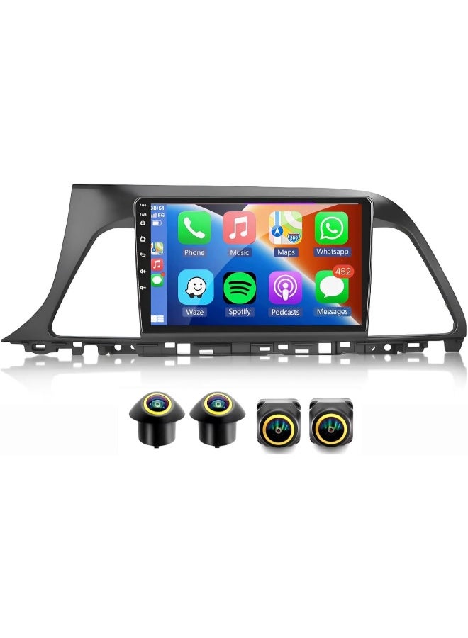 Vierex Fit Hyundai Sonata Car Stereo Sonata Android Screen 2015-2017 With Apple Carplay Android Auto Wireless WiFi DSP FM&AM BT AHD Camera Included Fast Interface (4+32GB 360D Cameras) - Image 1