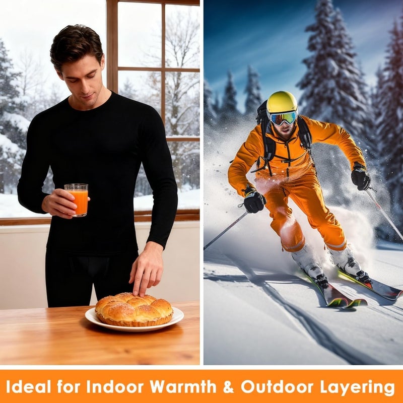 Men's Thermal Underwear Set, Necomi Long Johns Thermal Set with Fleece Lined Base Layer Cold Weather Thickened Long Sleeve Top Bottom for Indoor, Hiking, Outdoor Sports - Image 5