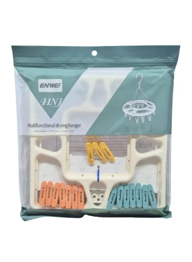 ENWEI Multifunctional Plastic Folding Drying Hanger with Clips – Space-Saving – White - Image 1