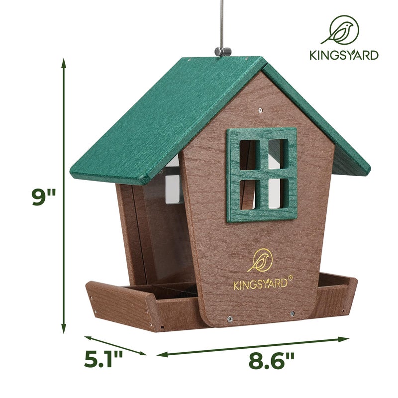 Kingsyard 4 lbs Large Bird Feeder House for Outdoors Hanging, Recycled Plastic Bird Feeder Hopper with Weatherproof Roof & Capacity Tray for Cardinal Bluebird, Garden Yard Outside Decor, Green - Image 5