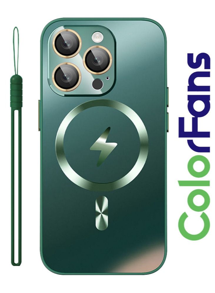 Color Fans Magnetic Case for iPhone 14 Pro Max 6.7 inch Ultra Thin Cover with Lanyard Green