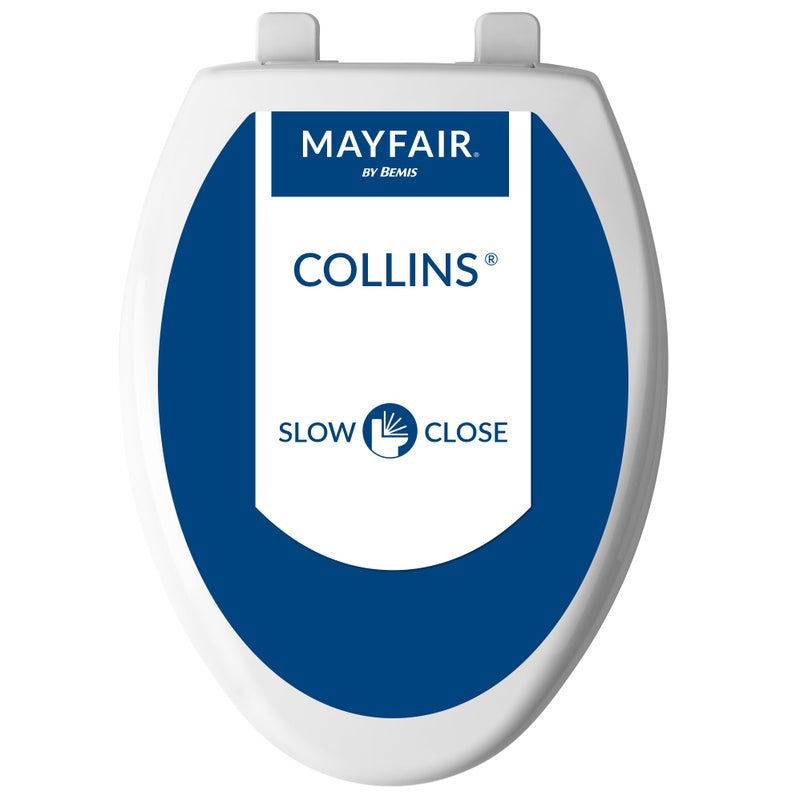 Mayfair Collins Slow Close Toilet Seat Durable Plastic Seat with Extra Stability Bumpers and Secure Hinges Made in USA Elongated White