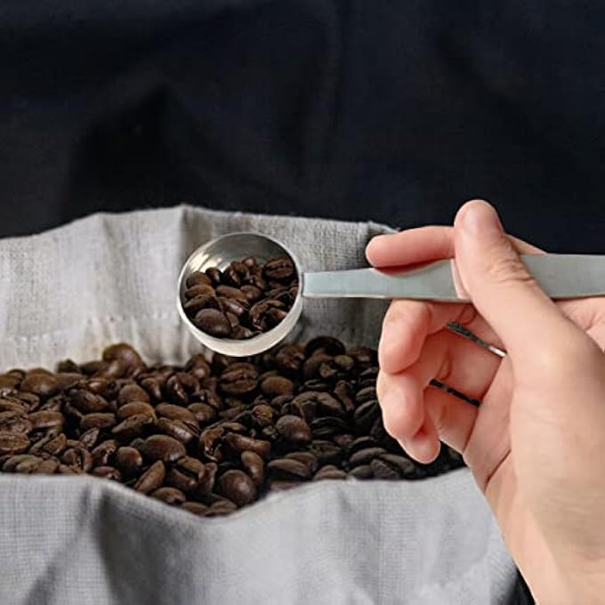 ريحني ملعقة قياس 2In1 من القهوة 304 ملعقة طعام من الفولاذ المقاوم للصدأ مع قاع مضغوط لضغط حبوب القهوة طحن القهوة الفضة 15 مل - Image 5