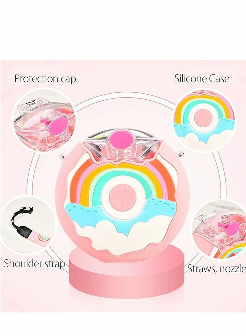 Y&D Water Bottl Kids Bottle Tritan BPA-Free Donut-Shaped 380ml Kettle Seal Leakproof Anti-Fall Soft Silicone Straw Cute Bottles for Toddlers Girls and Boys Red - Image 3