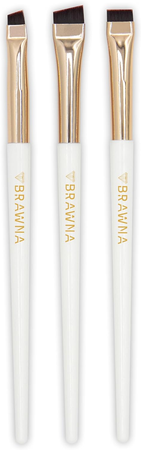 BRAWNA Eyebrow Brush Set with Brow Ruler Stickers 3 Pcs Angled Precision Eyeliner Makeup Brushes Brow Lip Mapping Concealer Flat Brush Liner Brush for Gel Powder Cream Pomade Paste