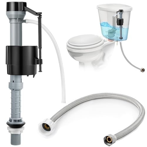 Saillong Universal Toilet Fill Valve Replacement Kit Toilet Repair Kit Inside Tank and 12 Inch Flexible Connector Flusher Replacement Kit Adjustable Water saving Quiet Easy Install Tank Water Control - Image 1