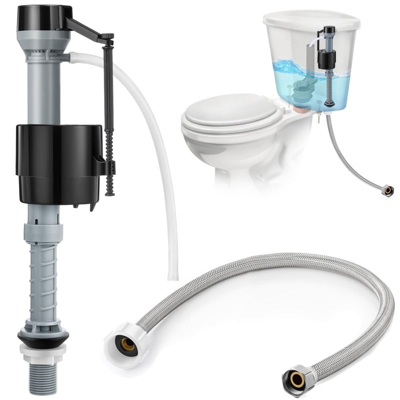 Saillong Universal Toilet Fill Valve Replacement Kit Toilet Repair Kit Inside Tank and 12 Inch Flexible Connector Flusher Replacement Kit Adjustable Water saving Quiet Easy Install Tank Water Control - Image 2