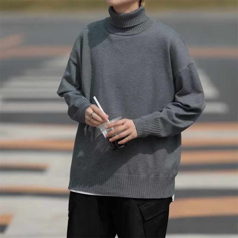New Turtleneck Black Sweater Men'S Winter Thickened Loose Lazy Style Base Shirt Solid Color Inner Knitted Sweater For Men - Image 4