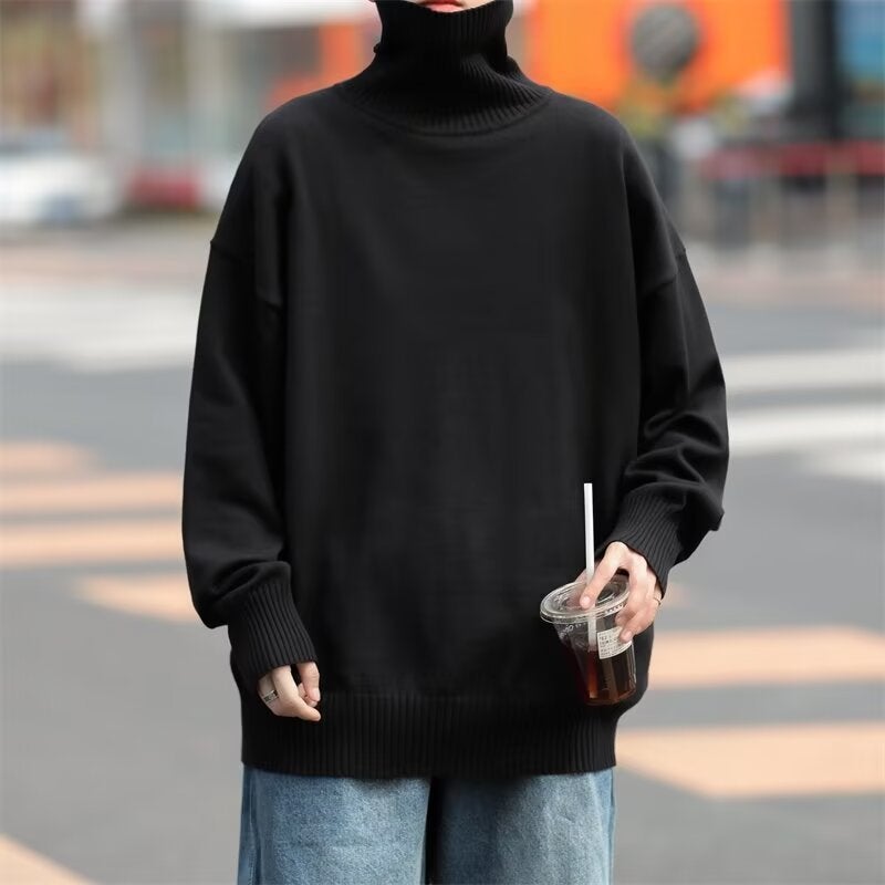 New Turtleneck Black Sweater Men'S Winter Thickened Loose Lazy Style Base Shirt Solid Color Inner Knitted Sweater For Men - Image 5