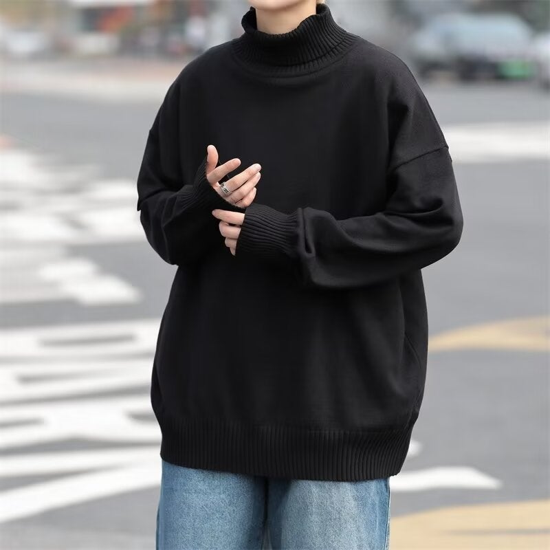 New Turtleneck Black Sweater Men'S Winter Thickened Loose Lazy Style Base Shirt Solid Color Inner Knitted Sweater For Men - Image 3