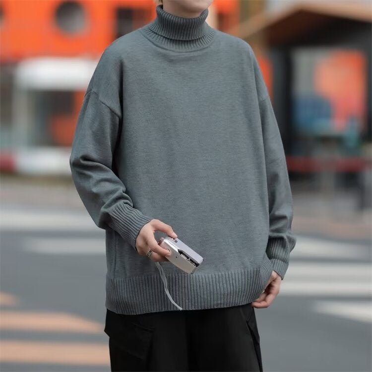 New Turtleneck Black Sweater Men'S Winter Thickened Loose Lazy Style Base Shirt Solid Color Inner Knitted Sweater For Men - Image 2