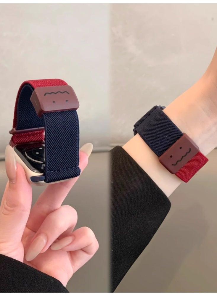 Suitable for Apple Watch S10 【46mm】 Strap Wine Red Patched Deep Blue Graffiti Flat Magnetic - Image 1