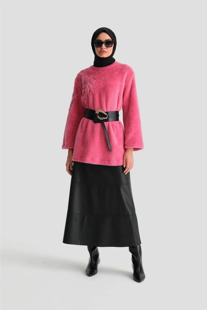 ARMINE Embroidered Detailed Plush Tunic 24K4304 Pink
