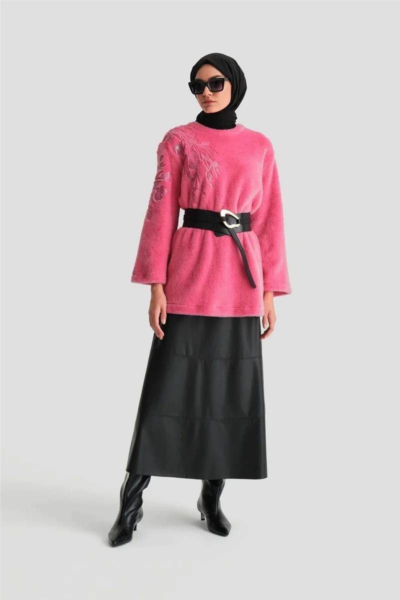 ARMINE Embroidered Detailed Plush Tunic 24K4304 Pink