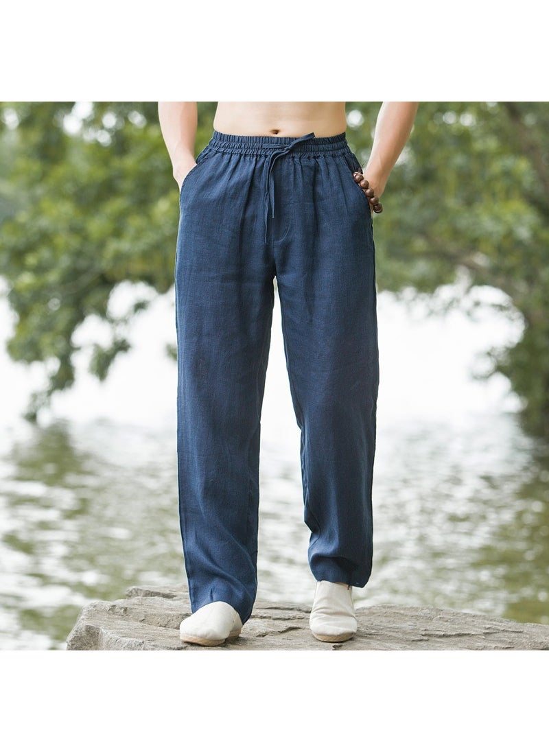 Generic - Loose Fit Linen Mens Pants Straight Leg Summer Thin Cotton Linen Casual Trousers Vintage Style Breathable Sweat Absorbent White - Image 1