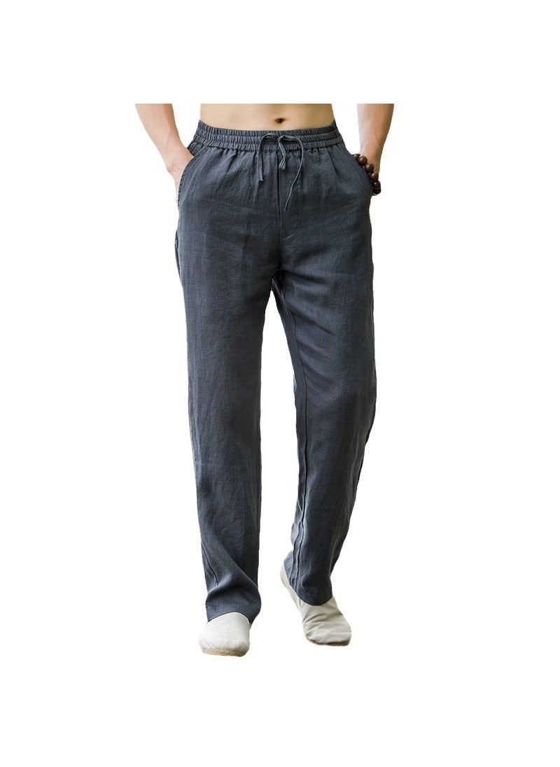 Generic - Loose Fit Linen Mens Pants Straight Leg Summer Thin Cotton Linen Casual Trousers Vintage Style Breathable Sweat Absorbent White - Image 1