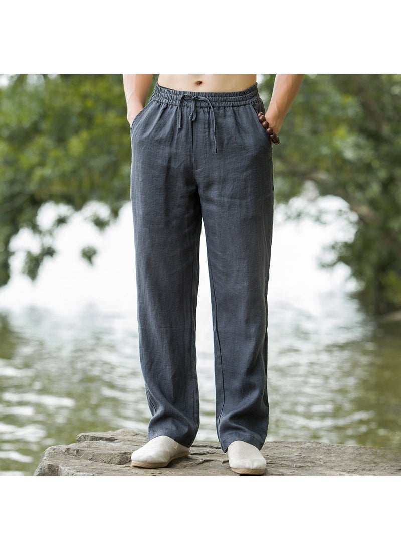 Generic - Loose Fit Linen Mens Pants Straight Leg Summer Thin Cotton Linen Casual Trousers Vintage Style Breathable Sweat Absorbent White - Image 1