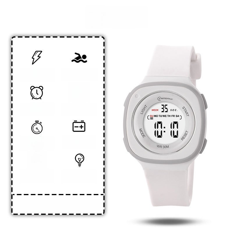 Youth Sports Multifunctional Water-Resistant Digital Watch Card White 