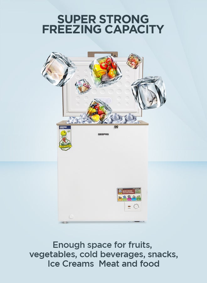 GEEPAS Chest Freezer With Adjustable Thermostat/Portable Food Basket/Compact Refrigerator With LED Light, Lock & Key 145 L 115 W GCF1709WSH White - Image 4