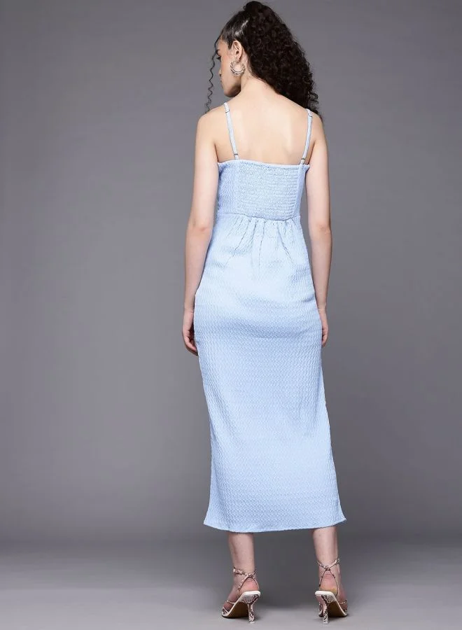 Freehand  Women Regular Fit Textured Tie-up Neck Sleeveless Gathered Dress for Women | Best Price UAE