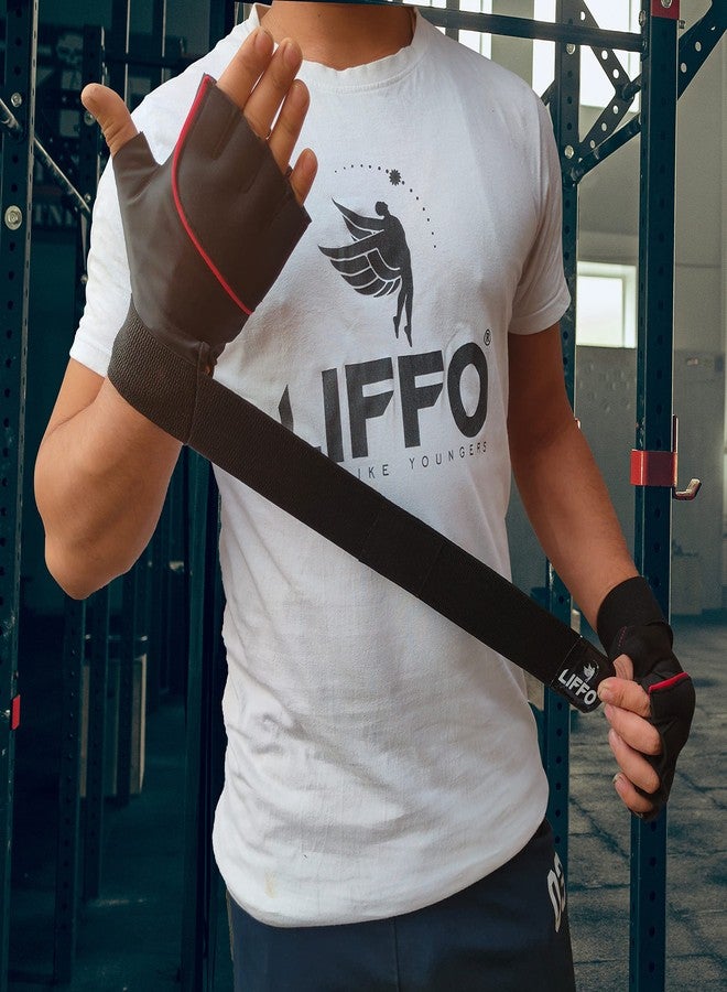 Liffo قفازات ليفو® الرياضية للرجال والنساء مع دعم للمعصم، مناسبة لتمارين رفع الأثقال والتمارين الرياضية (أسود وأحمر)، مصنوعة من مادة النيوبرين. - Image 5