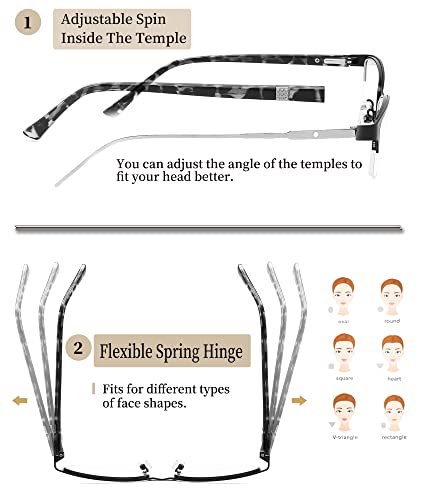 HOTJOJO 3 Pack Reading Glasses for Women Blue Light Blocking, Metal Oval Half Frame Womens Readers Glass with Spring Hinge, Anti Blue Ray Reduce Eye Strain Glare Headache(175 Magnification Strength) - Image 3