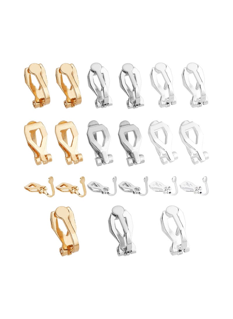 SOLARAE Earring Findings, Brass Clip-on Earring Findings, 60Pcs Flat Head Triangle Ear Clip Accessories, Painless Ear Clip, Golden and Stainless Steel Color Silver Color DIY Creative Gifts, About 12mm Long - Image 1