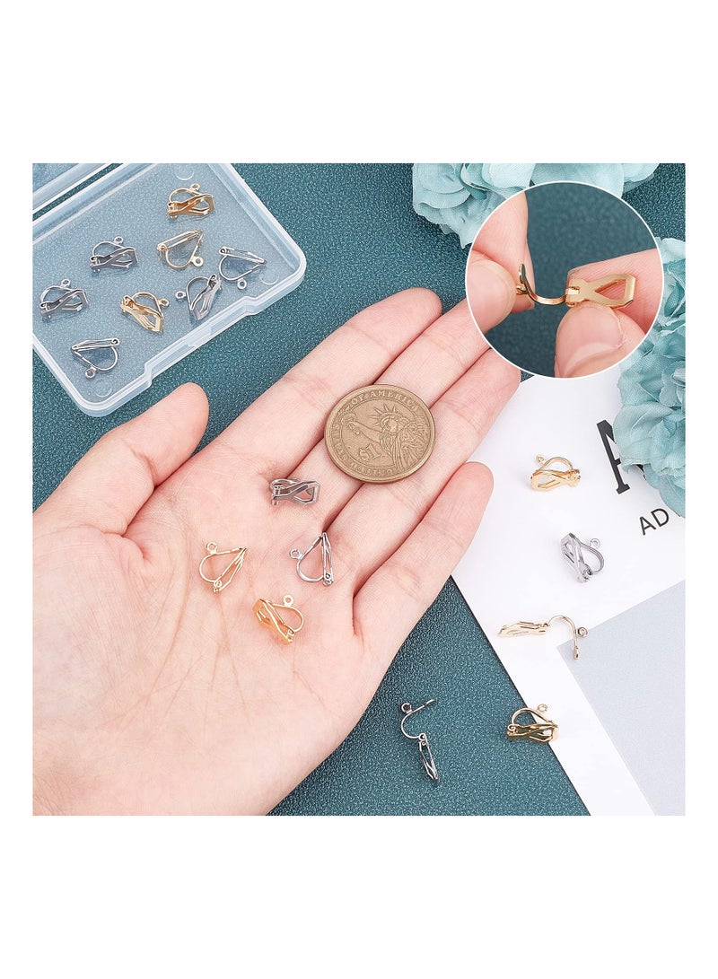 SOLARAE Earring Findings, Brass Clip-on Earring Findings, 60Pcs Flat Head Triangle Ear Clip Accessories, Painless Ear Clip, Golden and Stainless Steel Color Silver Color DIY Creative Gifts, About 12mm Long - Image 2