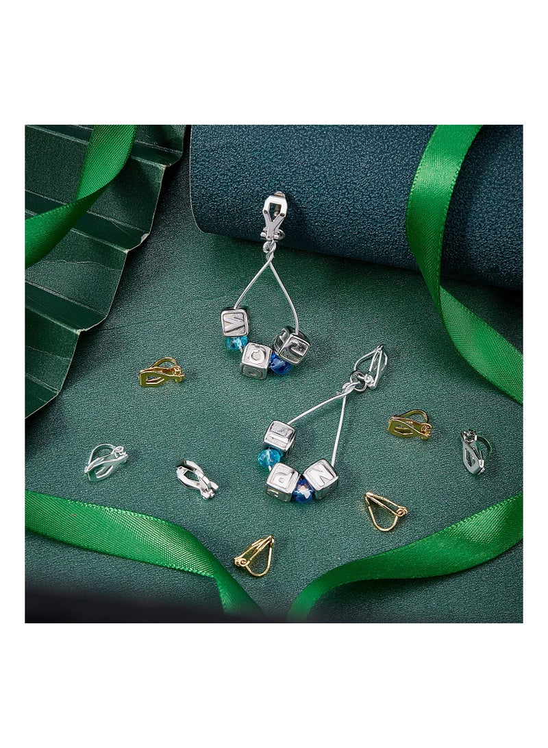 SOLARAE Earring Findings, Brass Clip-on Earring Findings, 60Pcs Flat Head Triangle Ear Clip Accessories, Painless Ear Clip, Golden and Stainless Steel Color Silver Color DIY Creative Gifts, About 12mm Long - Image 3