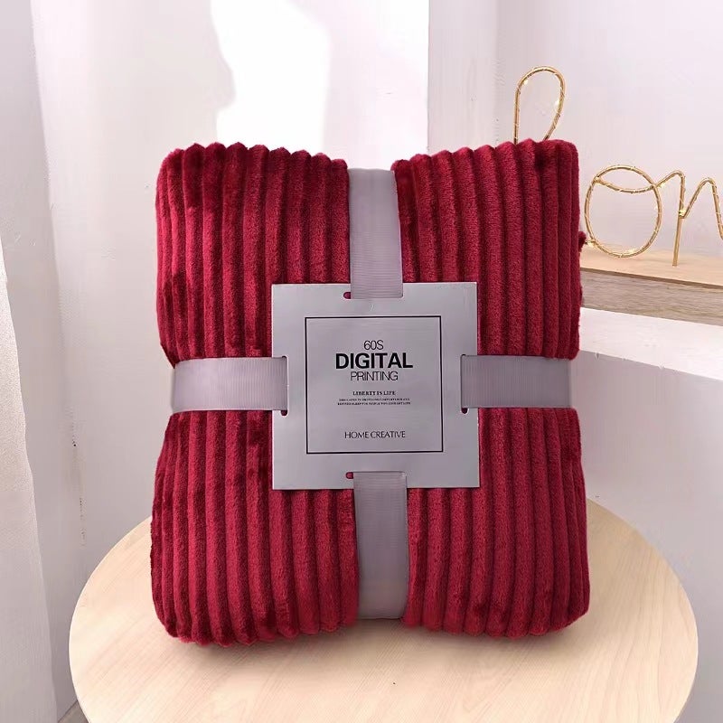 Thick Plush Fleece Blanket Solid Coral Velvet Vacuum Packed Red-Draw 