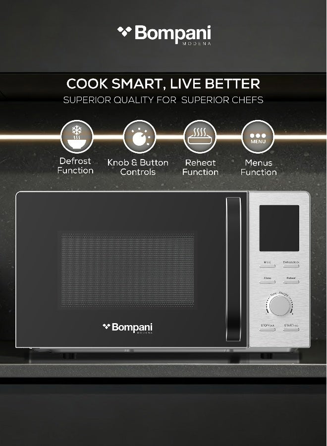 Bompani 20L Digital Microwave Oven 700W LCD Display, 5 Power Levels, Defrost & Reheat Function, Child Lock – ( 1 Year Warranty) 20 L 1100 W BMO20DSI silver - Image 3